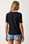 Women's Black and White Crew Neck 2 Pack Basic Knitted T-Shirt UB00238 - 6