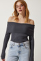 Woman Anthracite Madonna Collar Knit Sweater FN03180