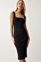 Women's Black Buttoned Strap Ribbed Knitted Dress PG00093 - 3
