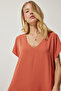 Women's Orange V-Neck Summer Flowing Viscose Dress EN00612 - 4