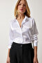 Women's White Lightweight Drapey Satin Surface Shirt DD00990