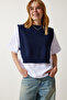 Women's Navy Blue Knitted T-Shirt DP00201