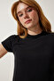 Women's Black Crew Neck Basic Sandy T-Shirt EN00611 - 4