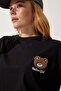 Women's Black Teddy Bear Embroidered Crop Knitted T-Shirt HF00456 - 4