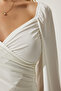 Women's Ecru Elastic Balloon Sleeve Sandy Knitted Blouse FF00154 - 6