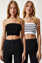 Woman's Black and White Strapless Knitted 2-Pack Bustier UB00233
