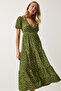 Women's Khaki Wrap Collar Patterned Summer Knit Dress UB00267 - 4