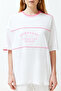 Beyaz %100 Kalın Pamuklu Renk Bloklu Sloganlı Oversize/Geniş Kalıp Örme T-Shirt TWOSS24TS00132 - 5