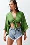 Yeşil Dokuma Volanlı Plaj Crop Bluz TBESS19BB0095 - 2