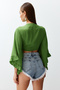Yeşil Dokuma Volanlı Plaj Crop Bluz TBESS19BB0095 - 6