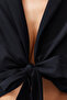 Siyah Dokuma Bağlamalı Plaj Crop Bluz TBESS24BZ00006 - 4