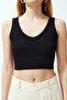 Black Ribbed V-Neck Super Crop Stretchy Knitted Undershirt TWOSS24AL00029 - 4