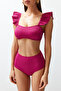 Fuchsia Textured Ruffle Bralette Covered Hipster High Waist Bikini Set Tbess22Bt0049 - 5