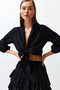 Siyah Dokuma Bağlamalı Plaj Crop Bluz TBESS24BZ00006 - 3
