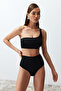 Siyah Tek Omuz Kaplı Hipster Yüksek Bel Regular Basic Bikini Takımı TBESS24BT00126 - 8
