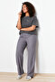 Gri Yüksek Bel Wide Leg/Geniş Paça Dokuma Kumaş Pantolon TBBAW24AR00032 - 3
