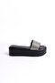 Women's Black Silver Stoned Flat Wedge Heeled High Sole Slippers - 6