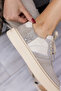 ZERO WOMEN'S BEIGE REAL LEATHER STONE DETAILED LEATHER SNEAKERS - 8