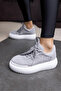 GİRLYA WOMEN'S GREY REAL SUEDE 6 CM SOLE HEIGHT SNEAKER - 2