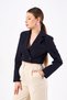 Women's Navy Blue Double Breasted Crop Blazer Jacket - 2
