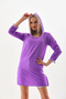 Women's Lilac Color Long Sleeve Beach Tunic Hooded Cotton Cover - 3