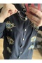 Gold Eye Embroidery Chain and Button Detailed Woven Oversize Wide Fit Women's Tunic Shirt - 4