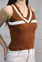 V-Neck Striped Thick Strap Ribbed Corded Fabric Women's Knit Tank Tank top - 4