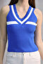 V-Neck Striped Thick Strap Ribbed Corded Fabric Women's Knit Tank Tank top - 3