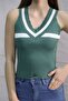 V-Neck Striped Thick Strap Ribbed Corded Fabric Women's Knit Tank Tank top - 4