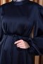 Balloon Sleeve Satin Hijab Oversize Piping Belted Hijab Dress - 4