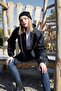 Black Women's Hooded Short Raincoat - 7