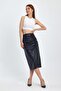 Women's Gathered Slit Faux Leather Skirt - 5