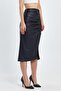 Women's Gathered Slit Faux Leather Skirt - 3