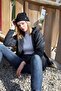 Black Women's Hooded Short Raincoat - 3