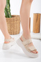 Gia Velcro Platform Heeled Beige Suede Sandals - 3