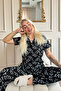 Olive Branch Patterned Knitted Front Buttoned Short Sleeve Women's Pajamas - 2
