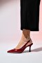 FLEM Claret Red Patent Leather Women's Pointed Toe Open Back Thin Heeled Shoes - 5