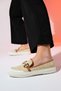 BARCELOS Beige Straw Buckle Women's Loafer Shoes - 5