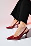 FLEM Claret Red Patent Leather Women's Pointed Toe Open Back Thin Heeled Shoes - 3