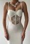 White Atlas Fabric Transparent Lace Detailed Adjustable Strap Design Midi Dress 229 - 5
