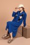 Sequin Embroidery Detailed Shirt Collar Long Sleeve and Viscose Fabric Women's Dress Cobalt Blue Summer / Spring - 4