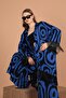 Geometric Pattern Detailed Women's Suit with Long Sleeves and Shawl Collar Viscose Fabric 2 Pieces Cobalt Blue Summer/Spring - 6