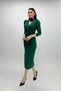 Crepe Fabric Evening Dress with Feathered Shoulder Slit Detail - EMERAL GREEN - 4