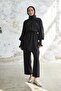 Stone Detailed Balloon Sleeve Double Satin Set - Black