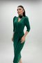 Crepe Fabric Evening Dress with Feathered Shoulder Slit Detail - EMERAL GREEN - 3