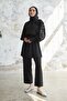 Stone Detailed Balloon Sleeve Double Satin Set - Black - 5