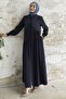 Asymmetric Cut Ferace with Ruffle Placket - Navy Blue