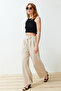 Taş Cırt Cırt Kapamalı Krep Yüksek Bel Pileli Wide Leg/Geniş Kesim Örme Pantolon TWOAW24PL00177 - 4