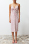 Ecru Floral Printed Wrapped Waist/Skater Strap Midi Knitted Dress TWOSS23EL01454 - 4