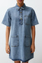 Mavi Cep Detaylı Oversize Mini Denim Gömlek Elbise TWOSS22EL3022 - 4